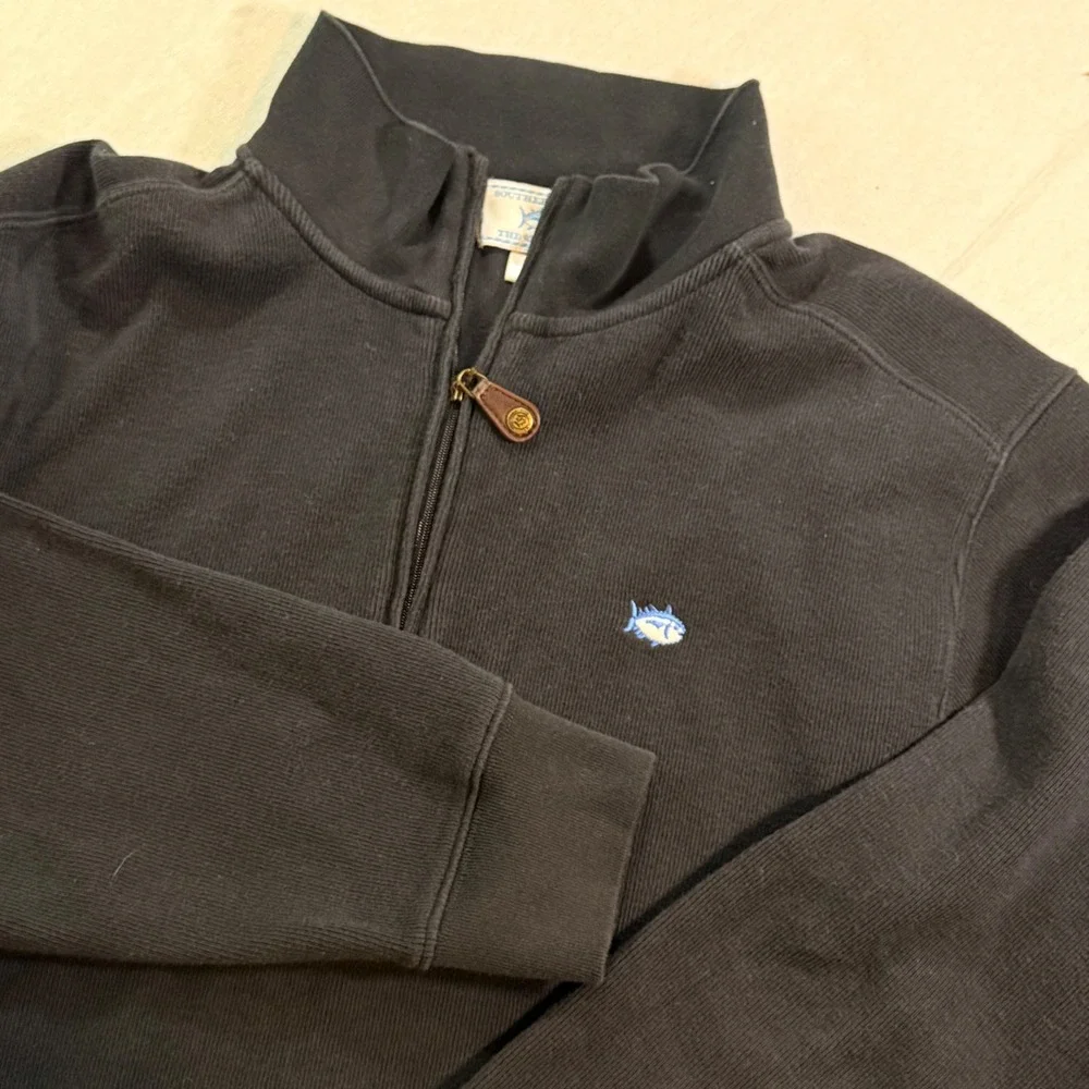 Southern Tide Quarter Zip Mens M Black Skipjack Ribbed Cotton Pullover Preppy